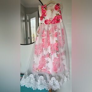 Floral Tulle Maxi Skirt - Pink Rose